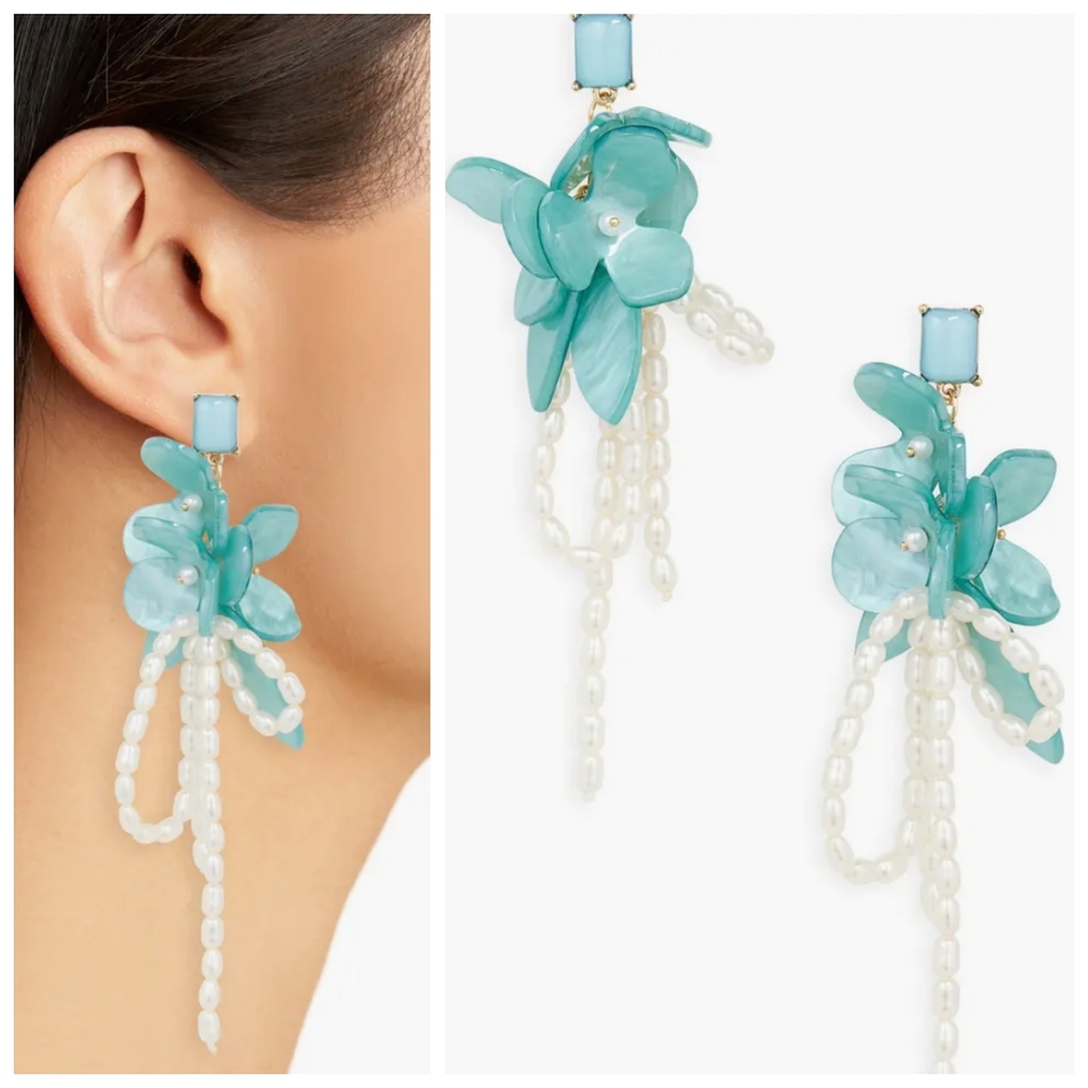 Resin & Faux Pearl Cluster Drop Earrings